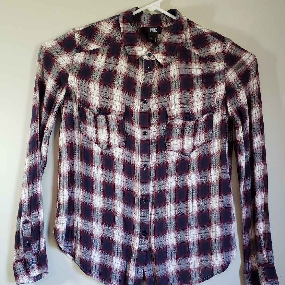 PAIGE Plaid Button Front Long Sleeve Shirt Size Sm - Picture 1 of 5